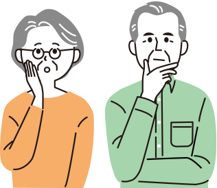 庭のお手入れに悩むシニアの男女のイラスト